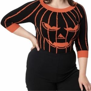 Unique Vintage Black and Orange strip Pumpkin Annaleigh Sweater 1X NEW